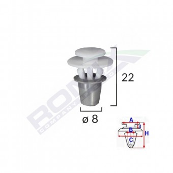 CLIPS FIXARE ELEMENTE EXTERIOARE PENTRU SEAT VW 8X22MM - ALB SET 10 BUC