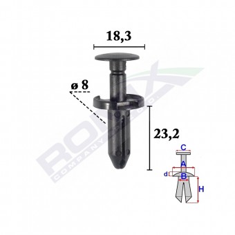 CLIPS FIXARE ELEMENTE EXTERIOR PENTRU FIAT, JEEP, CHRYSLER, DODGE 8X23.2MM NEGRU - SET 10 BUC