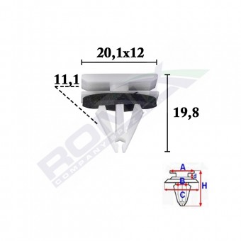 CLIPS FIXARE ELEMENTE EXTERIOR PENTRU FORD, OPEL, CHEVROLET 11.1X19.8X20.1MM GRI - SET 10 BUC