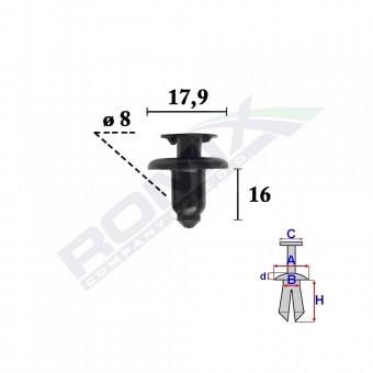 CLIPS FIXARE ELEMENTE EXTERIOR PENTRU HYUNDAI, KIA8X16MM NEGRU - SET 10 BUC