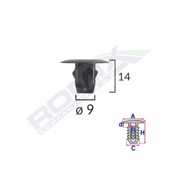 CLIPS FIXARE ELEMENTE ROATA PENTRU HONDA 9X14MM NEGRU SET 10 BUC