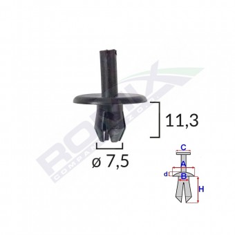 CLIPS FIXARE PENTRU ALFA ROMEO/FIAT 7.5X11.3MM - NEGRU SET 10 BUC