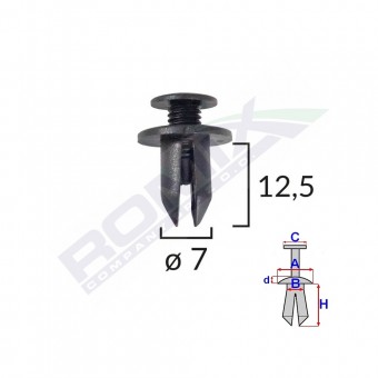 CLIPS FIXARE PENTRU HONDA SUBARU TOYOTA 7X12.5MM - NEGRU SET 10 BUC
