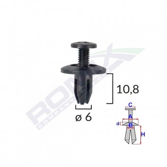 CLIPS FIXARE PENTRU HONDA/KIA/TOYOTA 6X10.8MM - NEGRU SET 10 BUC
