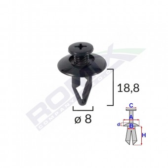 CLIPS FIXARE PENTRU KIA/MAZDA/MITSUBISHI/NISSAN/KIA 8X18.8MM - NEGRU SET 10 BUC