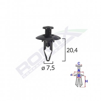 CLIPS FIXARE PENTRU MITSUBISHI 7.5X20.4MM - NEGRU SET 10 BUC