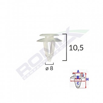 CLIPS TAPITERIE PENTRU FIAT/AUDI 8X10.5MM - ALB SET 10 BUC