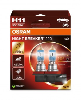 SET 2 BECURI 12V H11 55 W NIGHT BREAKER +200% OSRAM