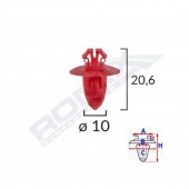 CLIPS FIXARE ELEMENTE EXTERIOARE PENTRU TOYOTA 10X20.6 - ROSU SET 10 BUC