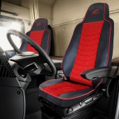 SET HUSE SCAUN TRUCK UMBRELLA PENTRU MAN TGX EURO 6 PIELE ECOLOGICA NEAGRA + VELVET ROSU (2021-)